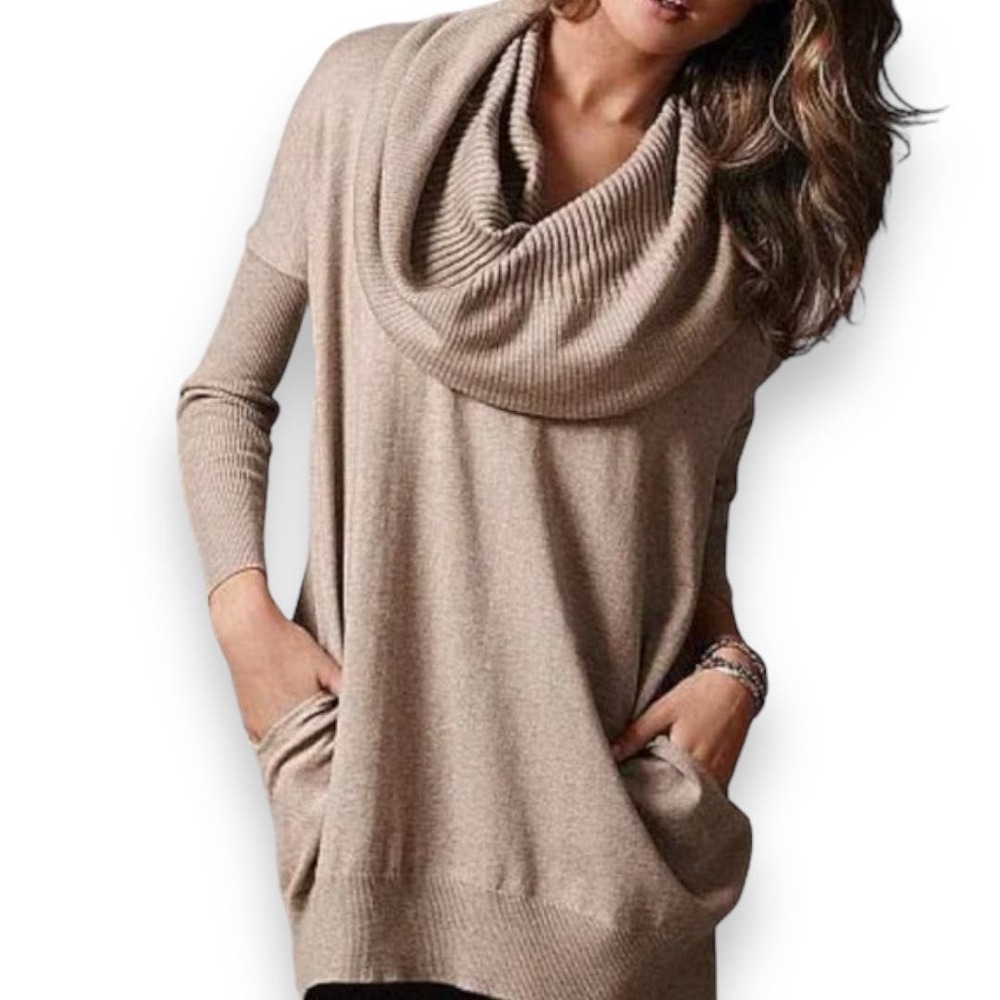 Victoria Secret Cream Tan Cowl Neck Long Sleeve Shirt Medium